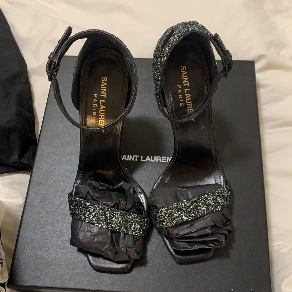 Saint Laurent Glitter Midnight Heel, Size 36
